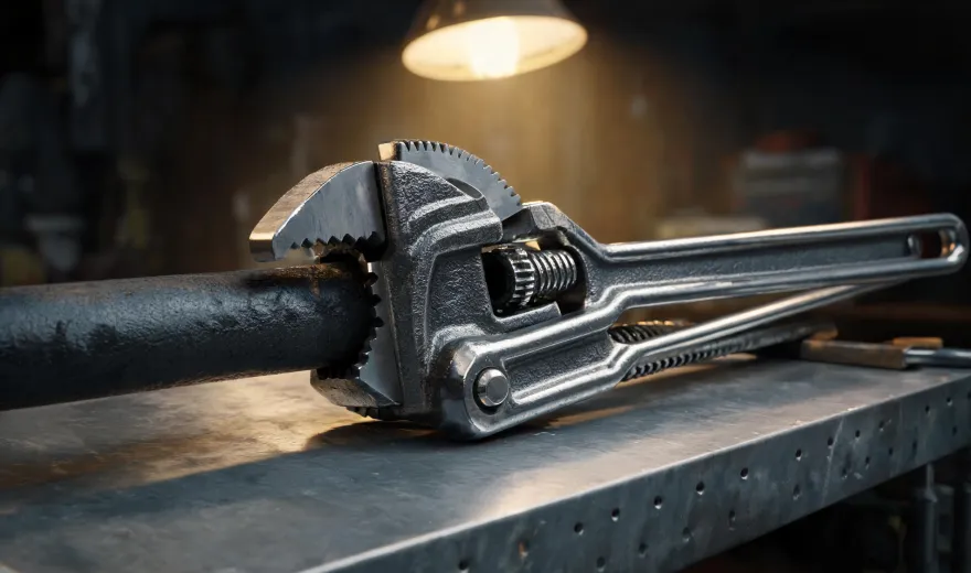 Heavy pipe wrench in use