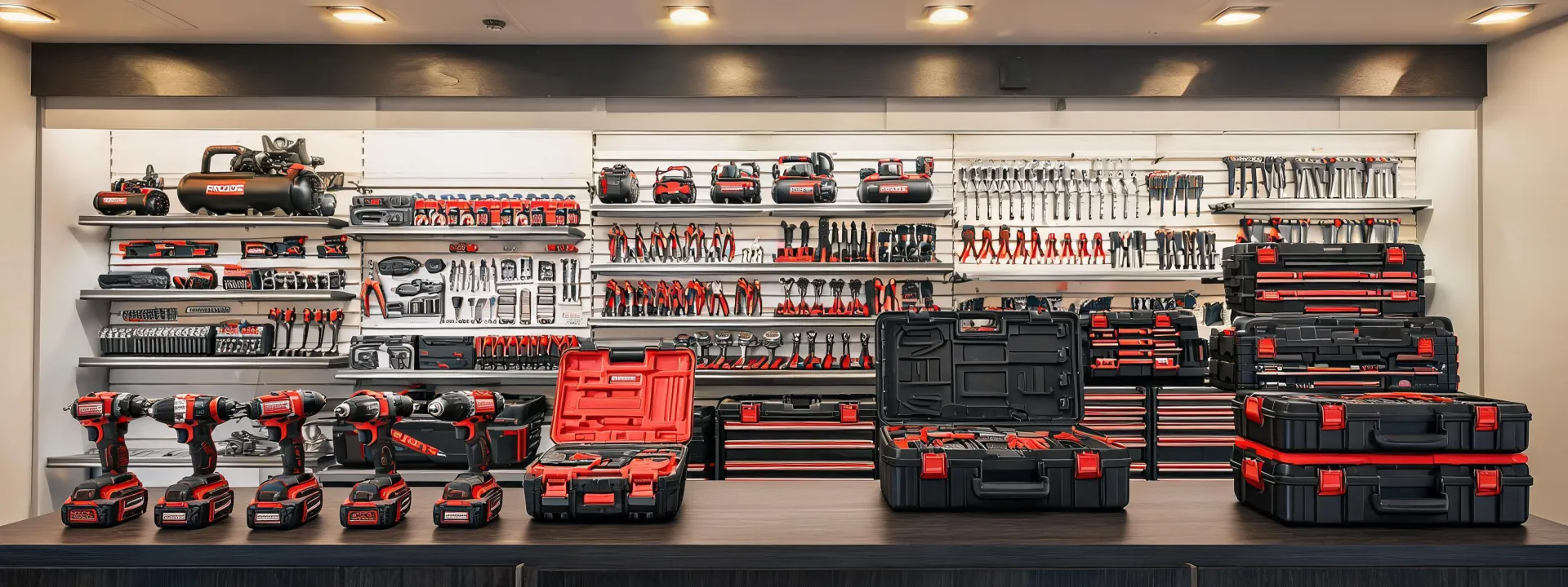 Ridgid tools staged for a dealer counter