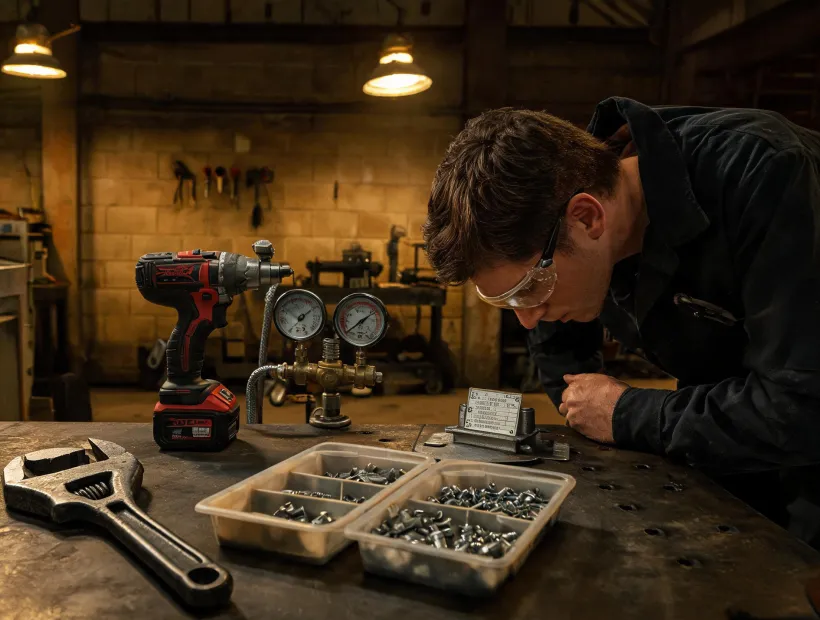 Service bench with Ridgid tools